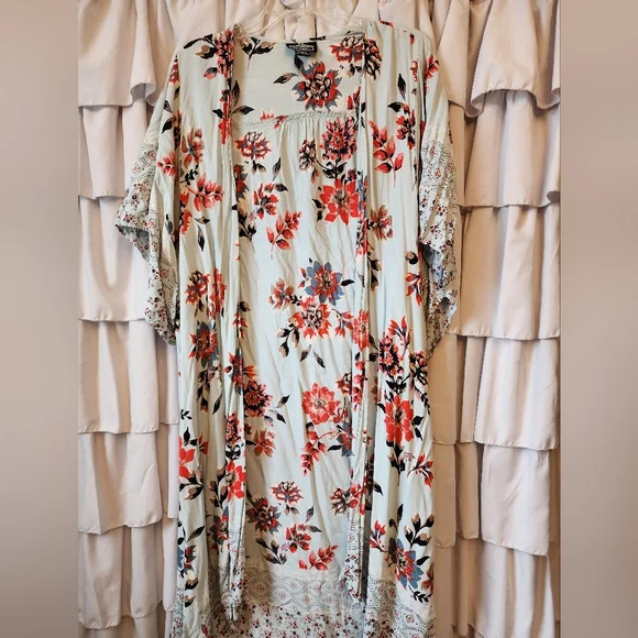 Women's Angie Bohemian Gypsy Long Duster Kimono Size Medium - Picture 1 of 3